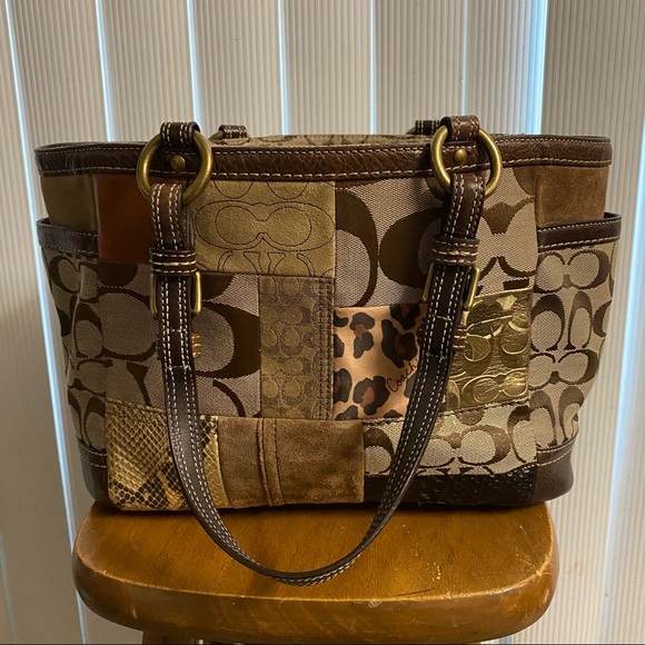 Brown Mixed Patterned Coach Bag - Picture 2 of 3
